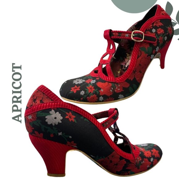 Irregular Choice Floral Heels | Red Black Mary Jane Style | Retro Statement Shoe - Picture 3 of 12